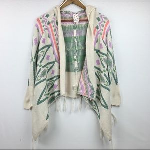 Belle de Jour Aztec Hooded Fringe Shawl Sweater